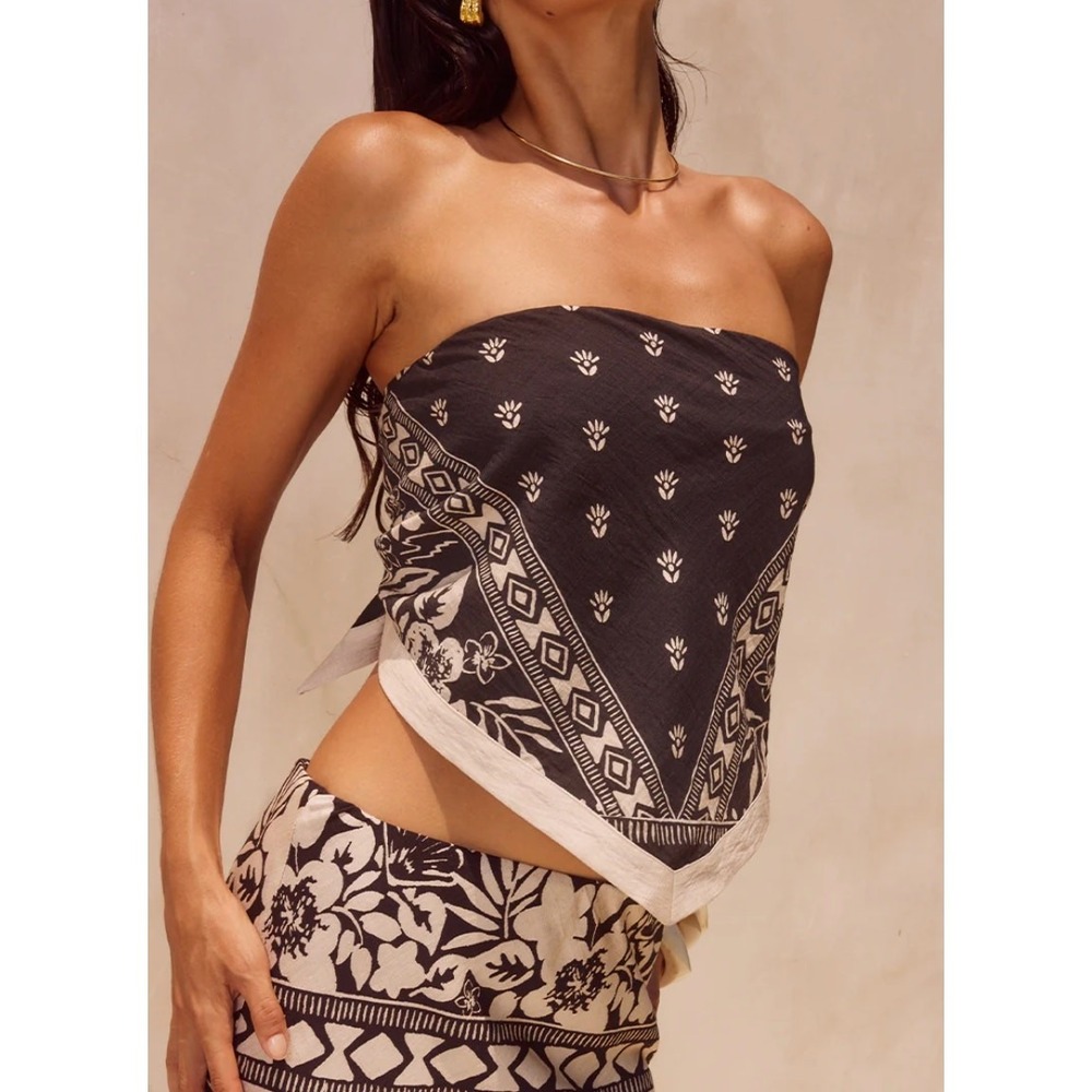 Runaway The Label Scarf Top Women XS Black Miranto Floral Bandana Strapless Boho